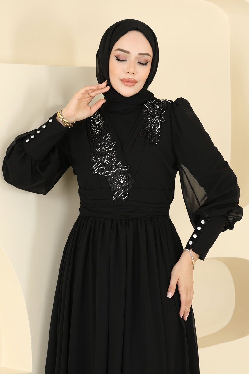 Beli Pilise Detaylı Şifon Abiye 8084AB368 görsel 4