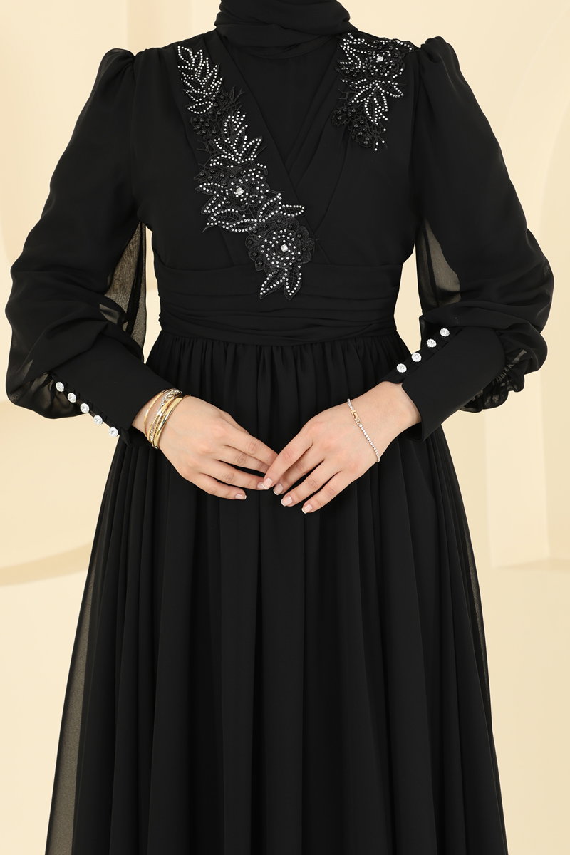 Beli Pilise Detaylı Şifon Abiye 8084AB368 görsel 5