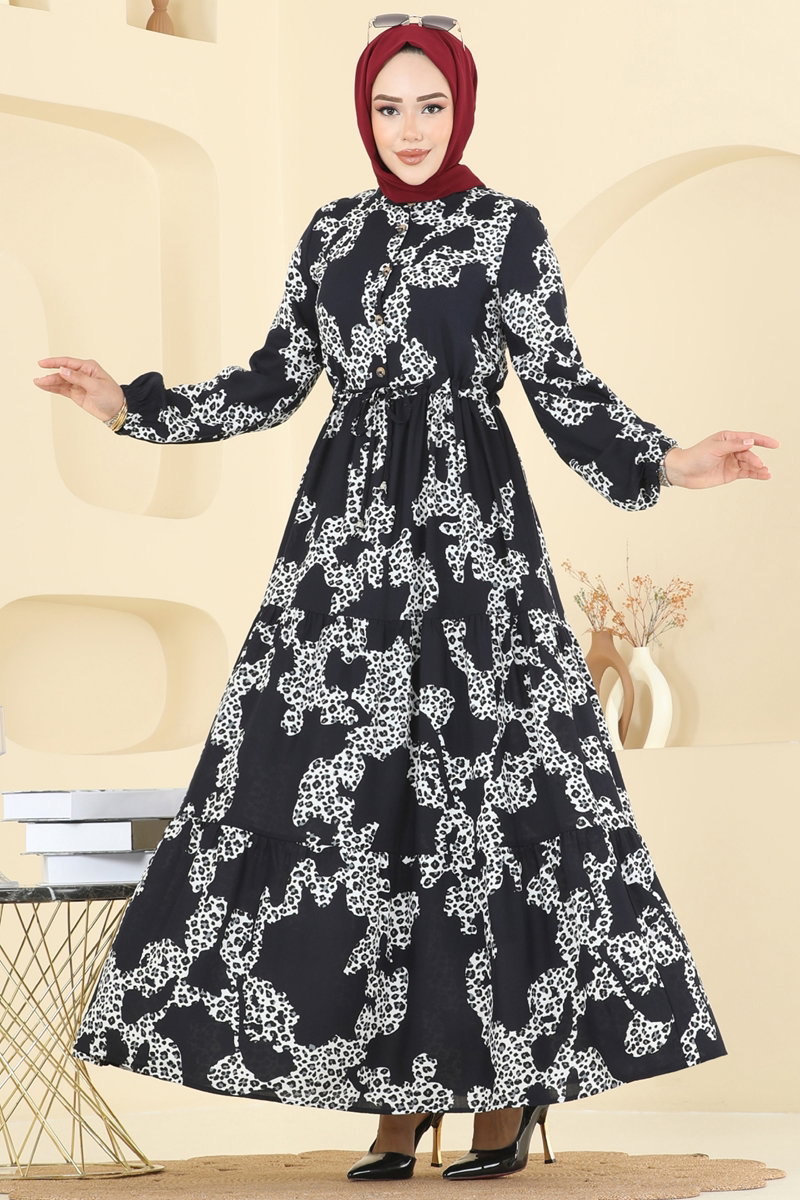Beli Tünelli Desenli Elbise 7135ERK1158 görsel 3