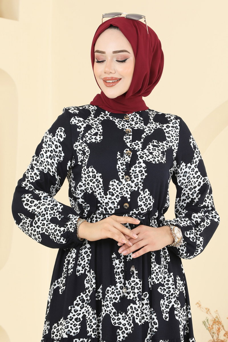 Beli Tünelli Desenli Elbise 7135ERK1158 görsel 4