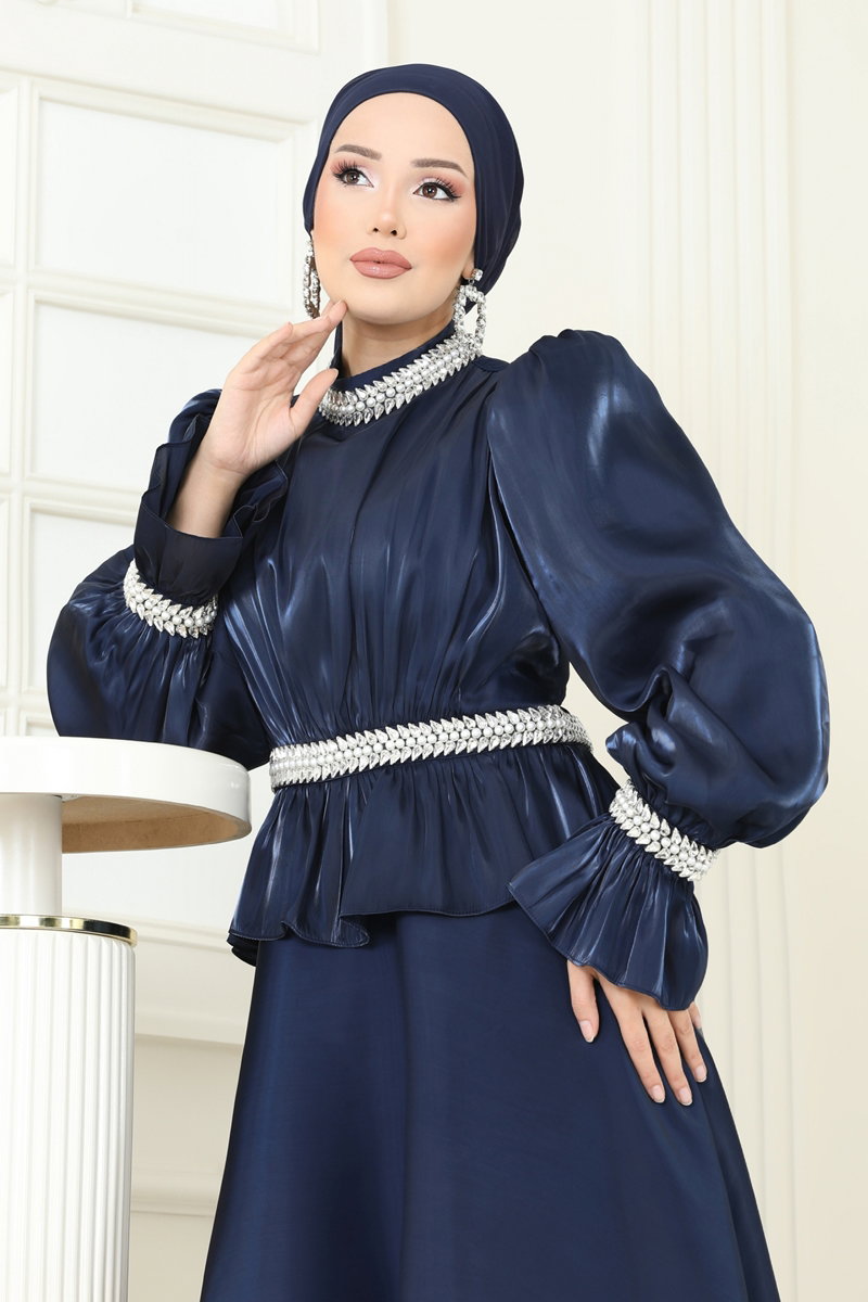 SUAL Taş İşlemeli Organze Abiye 6324LPN858 görsel 4