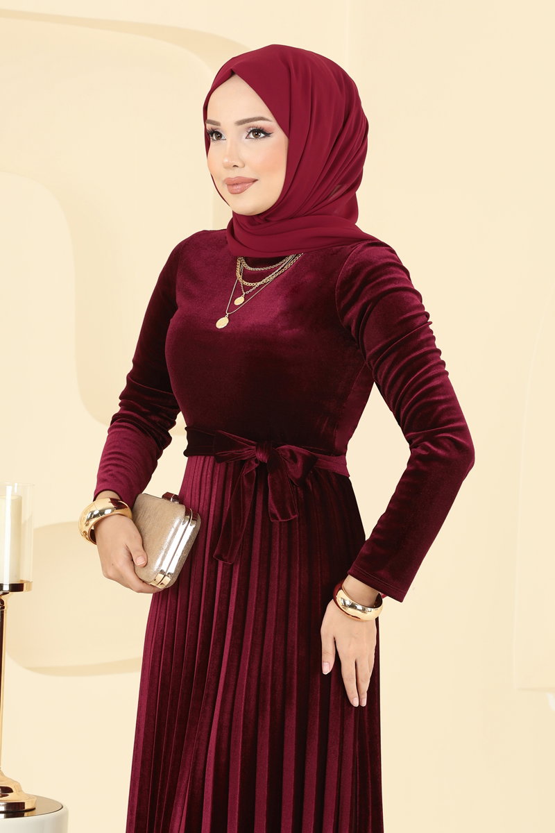 Pilise Detaylı Kadife Elbise 2047MEY846 görsel 4