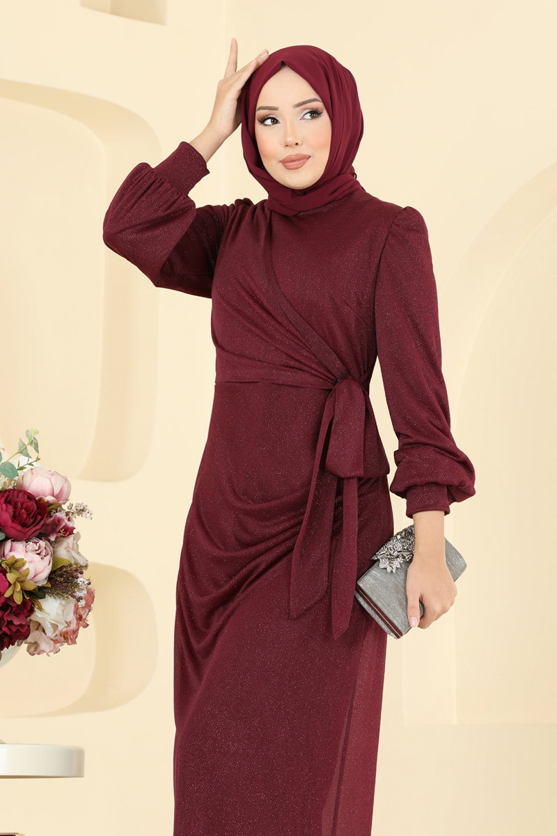 Drape Detaylı Simli Abiye 2829ELCK1161