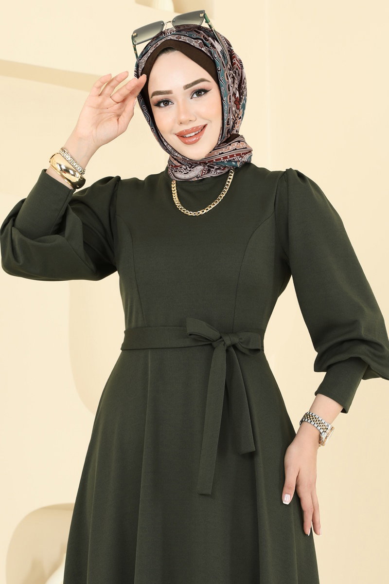 Beli Kuşaklı Krep Elbise 23031UKB139 görsel 4