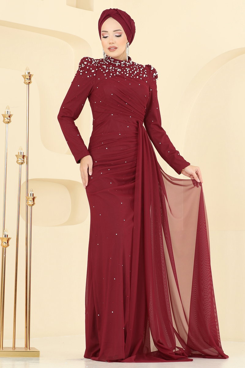 SUAL Drape Detay Taşlı Şık Abiye 5430D170 görsel 3