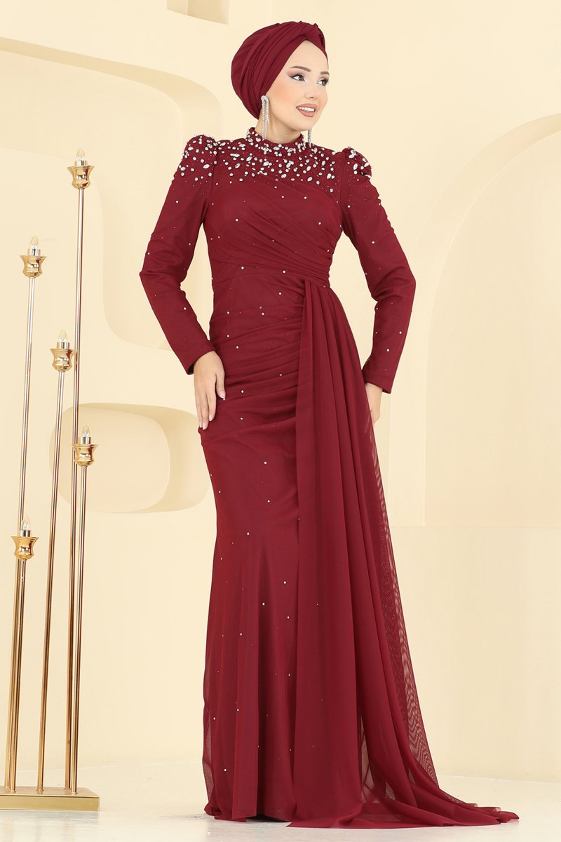 SUAL Drape Detay Taşlı Şık Abiye 5430D170 görsel 4