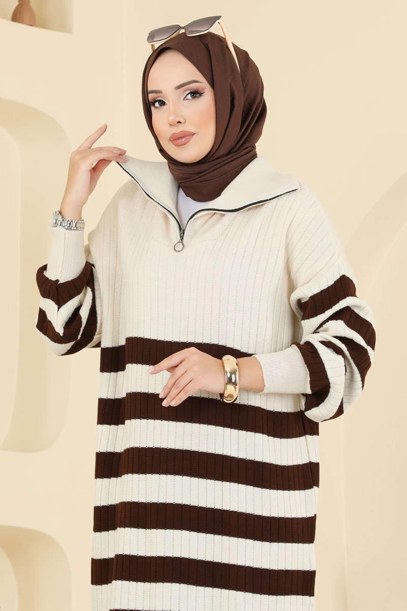 Çizgi Detaylı Triko Elbise 11042BRZ597 görsel 4