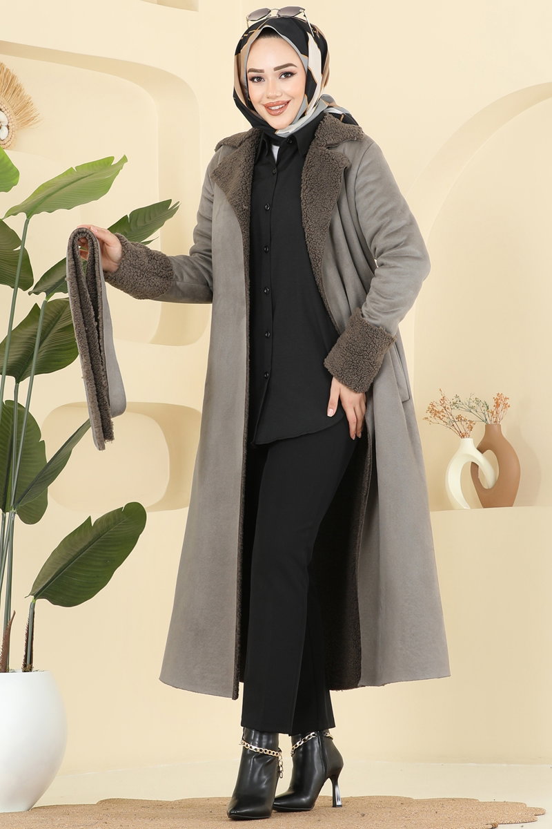 Kruvaze Yaka Süet Kaban 9049S324 görsel 3
