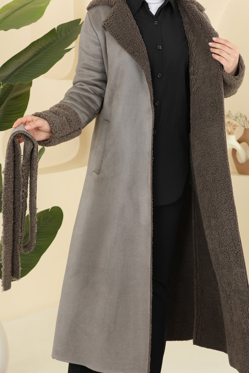 Kruvaze Yaka Süet Kaban 9049S324 görsel 5