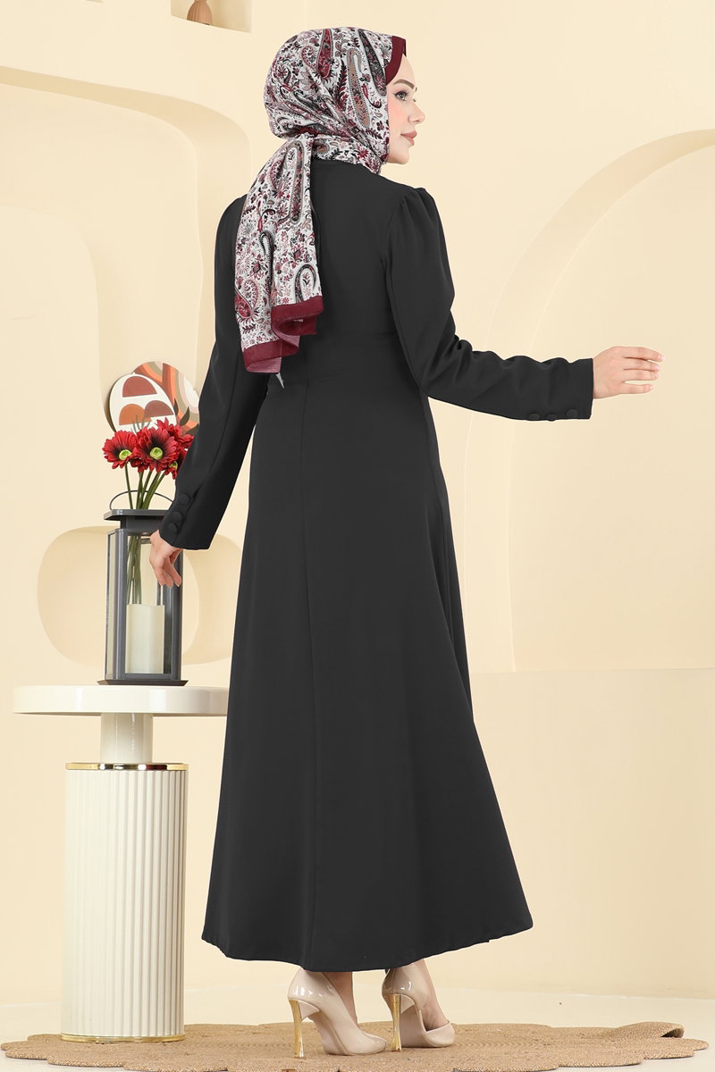V Yaka Aksesuar Düğmeli Elbise 2754SL432 görsel 4
