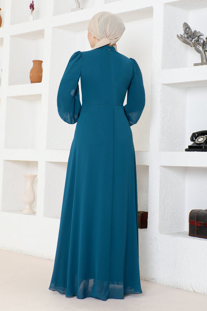 Eteği Volanlı Tesettür Abiye ABY5652-M görsel 4