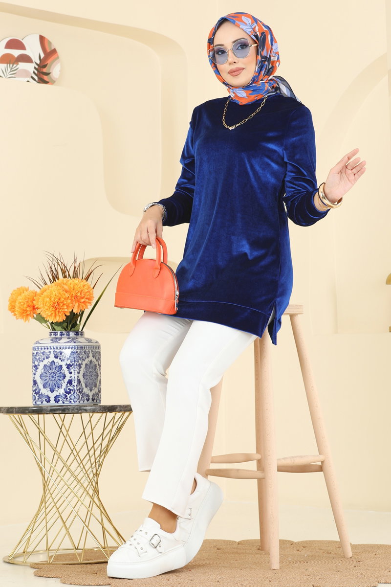 Bisiklet Yaka Kadife Tunik ASM2833