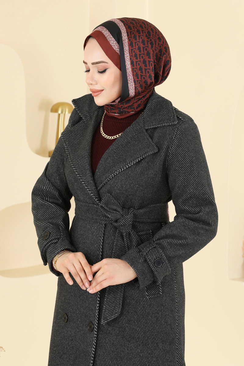 Çizgi Desenli Kaşe Kaban 057TGZ1164