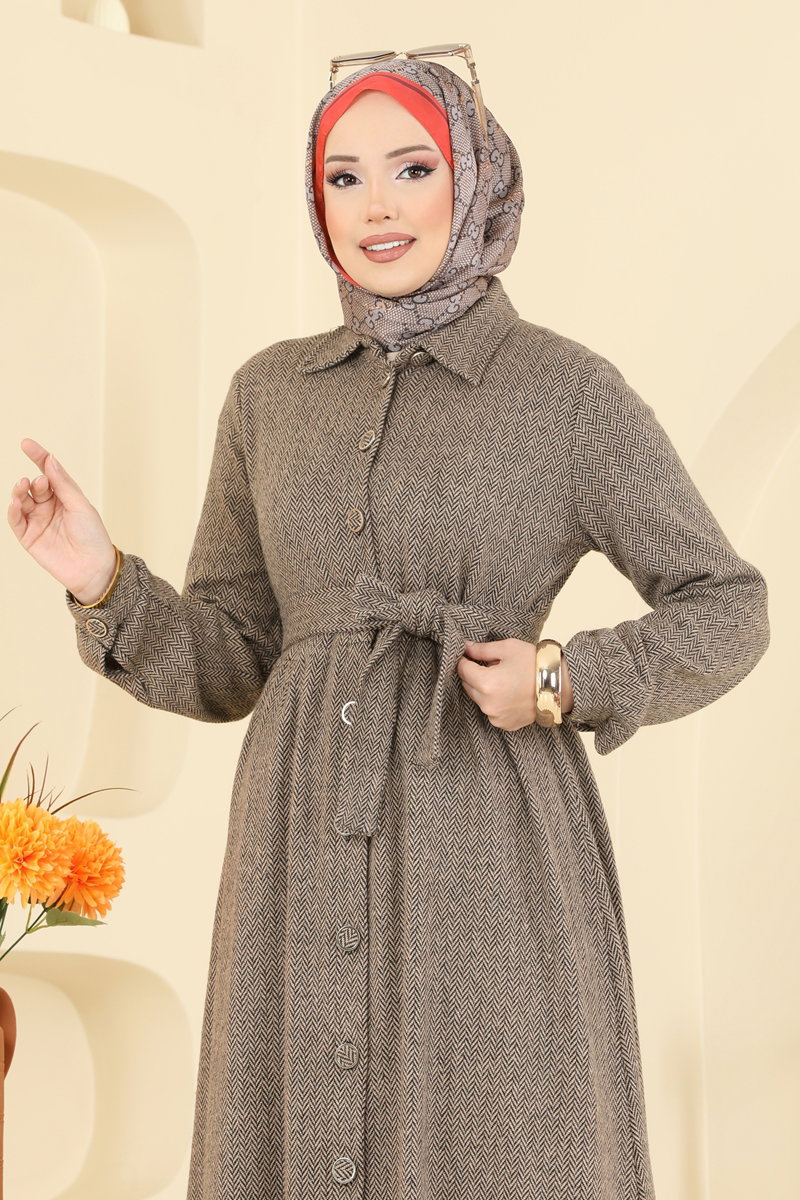 Gömlek Yaka Balıksırtı Elbise 24082UKBK1160 görsel 3