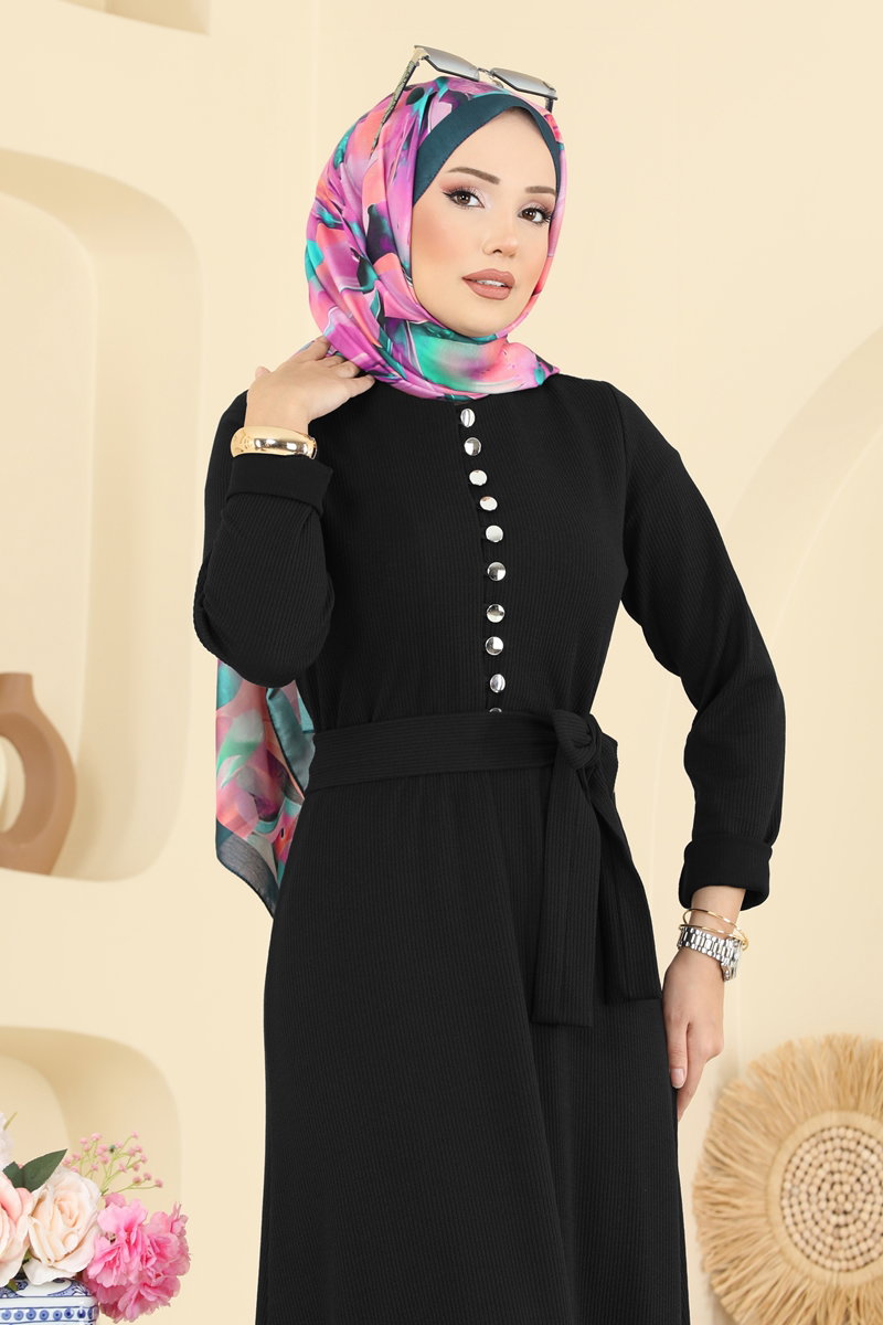 Yarım Düğmeli Burgu Elbise 4121PM271 görsel 4