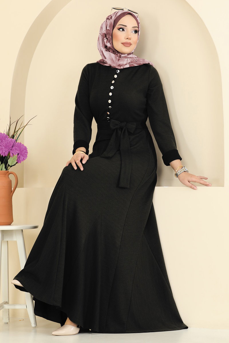 Yarım Düğmeli Burgu Elbise 4121PM271 görsel 3