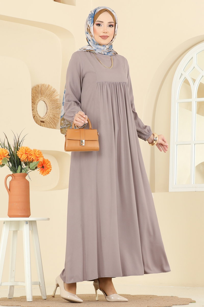 Eteği Volanlı Tesettür Elbise 7139BG354
