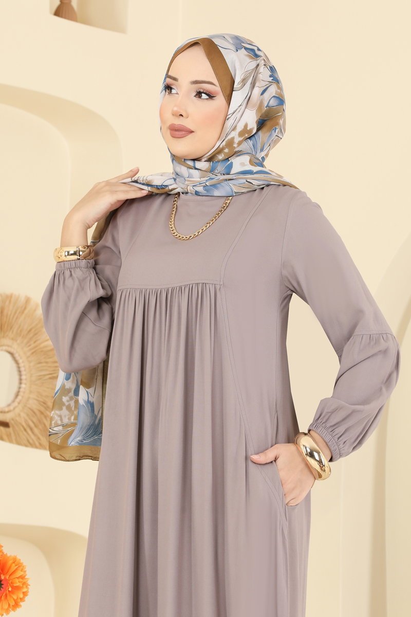 Eteği Volanlı Tesettür Elbise 7139BG354 görsel 3