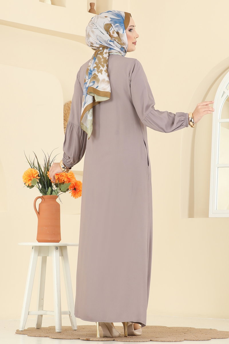 Eteği Volanlı Tesettür Elbise 7139BG354 görsel 4