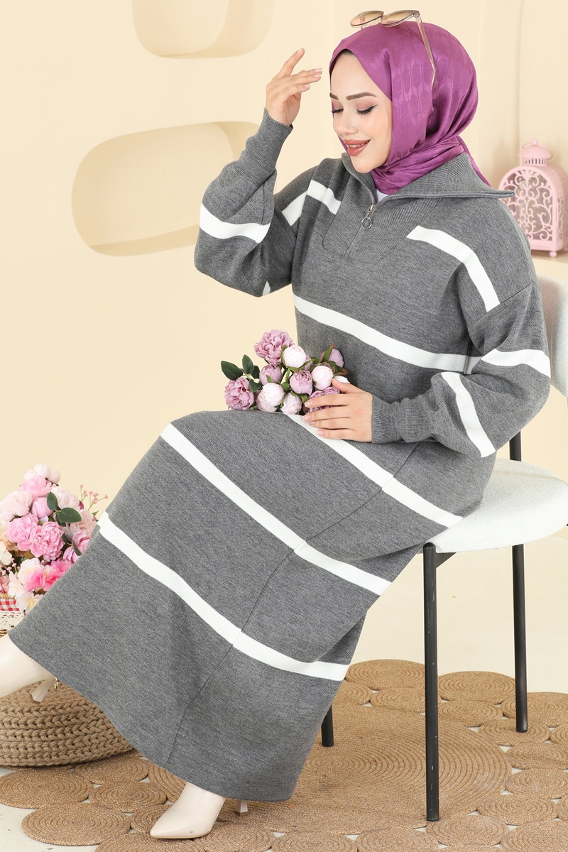 Dik Yaka Çizgili Elbise 1298TPK1167
