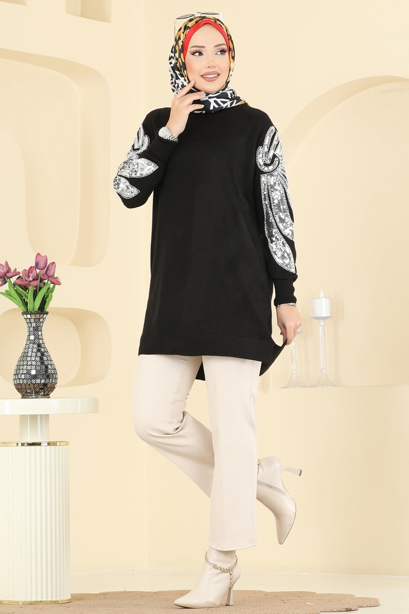 Kolları İşlemeli Triko Tunik 2494UZ662 görsel 3