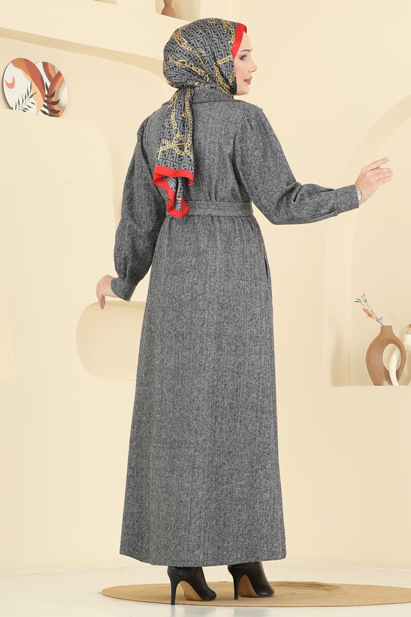 Beli Kuşaklı Kaşe Kaban 9054S324 görsel 4