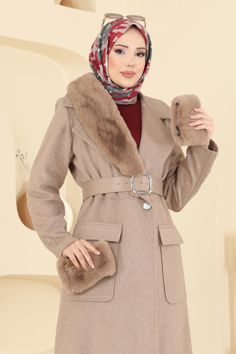 Çıkarılabilir Kürklü Kaşe Kaban 8161AB368 görsel 3