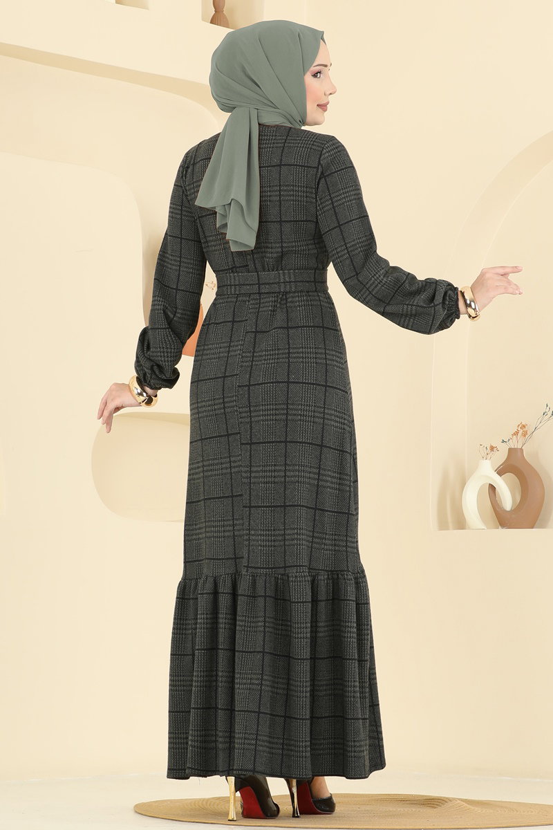 Ekose Desenli Kışlık Elbise 22009UKB139 görsel 4
