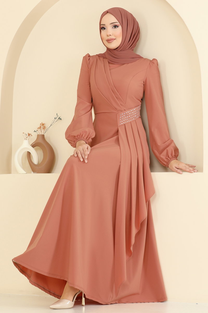 Beli Taş Detaylı Abiye Elbise 2597ASMK1074