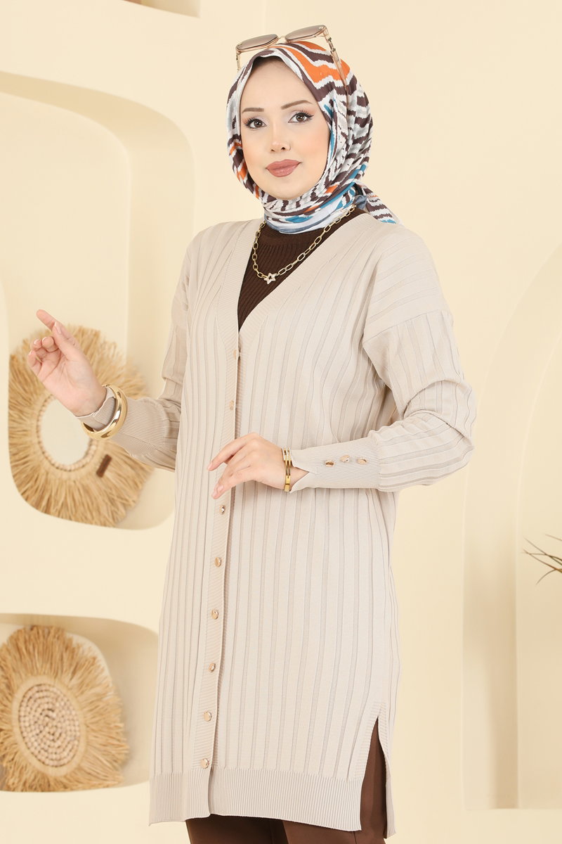 Çizgi Desenli Merserize Triko Hırka 3179UZ662 görsel 3