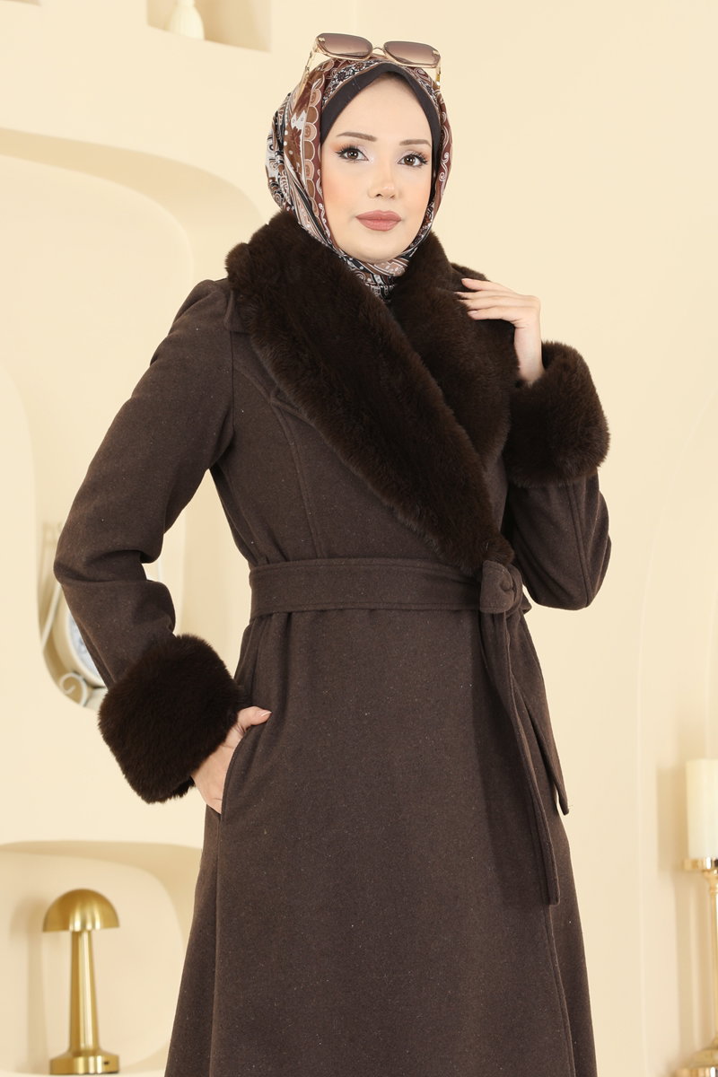 Beli Kuşaklı Kaşe Kaban 8159AB368 görsel 3