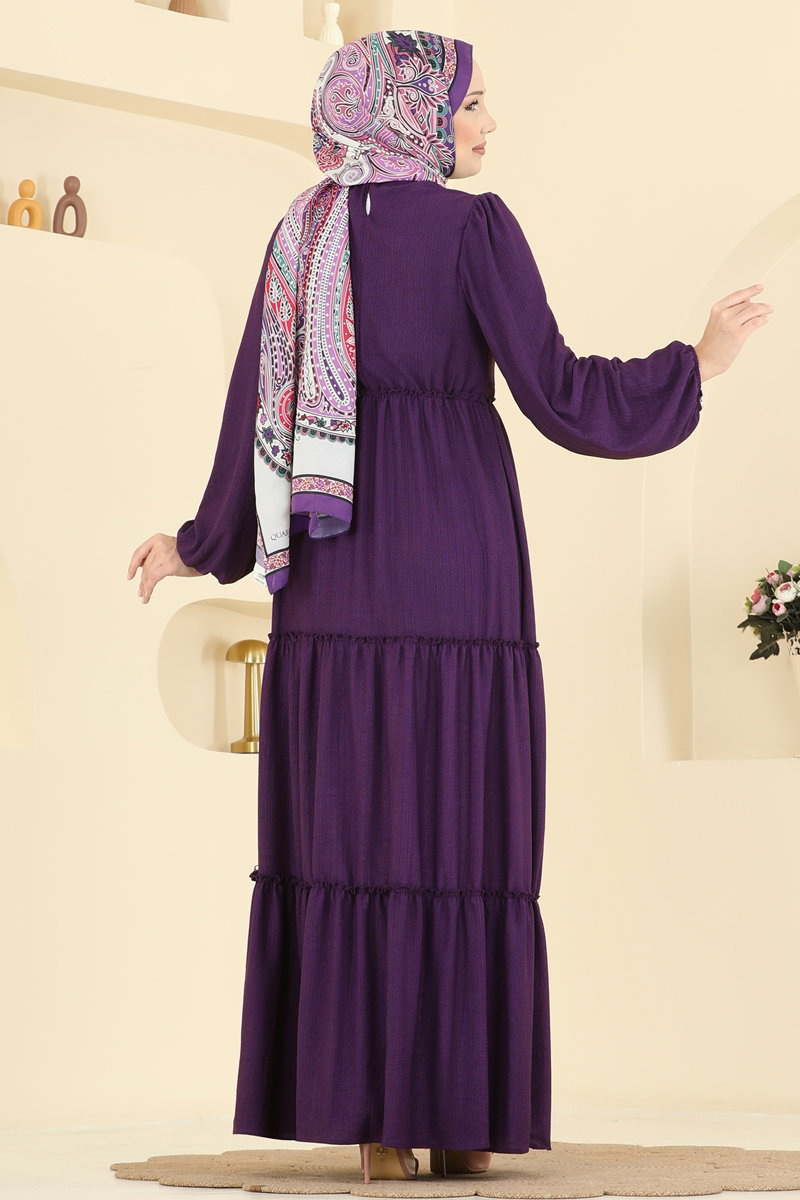 Eteği Katlı Bürümcük Elbise 3300BLU797 görsel 4