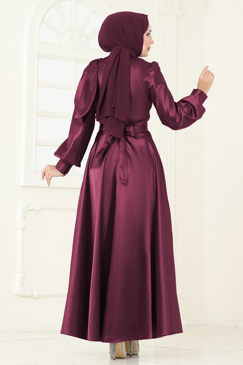 Beli Kuşaklı Saten Abiye 2745ASMK1074 görsel 4
