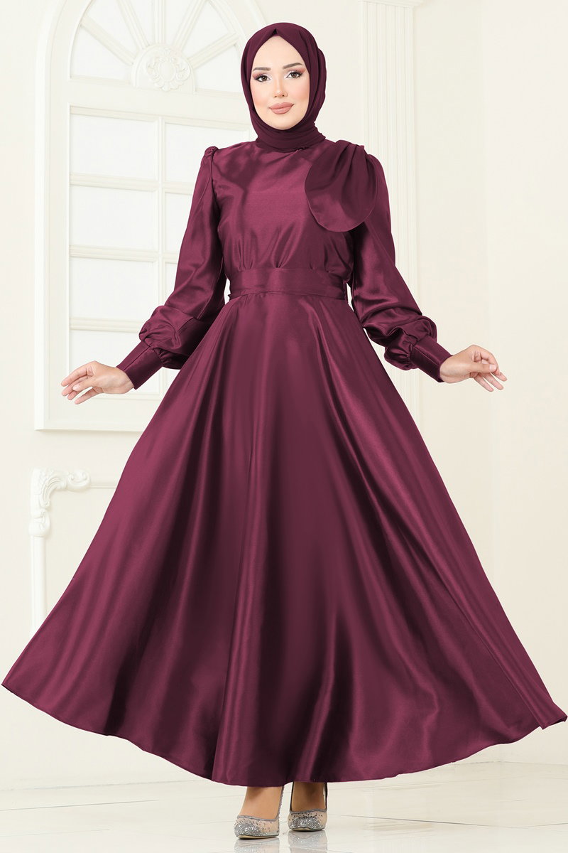 Beli Kuşaklı Saten Abiye 2745ASMK1074 görsel 3
