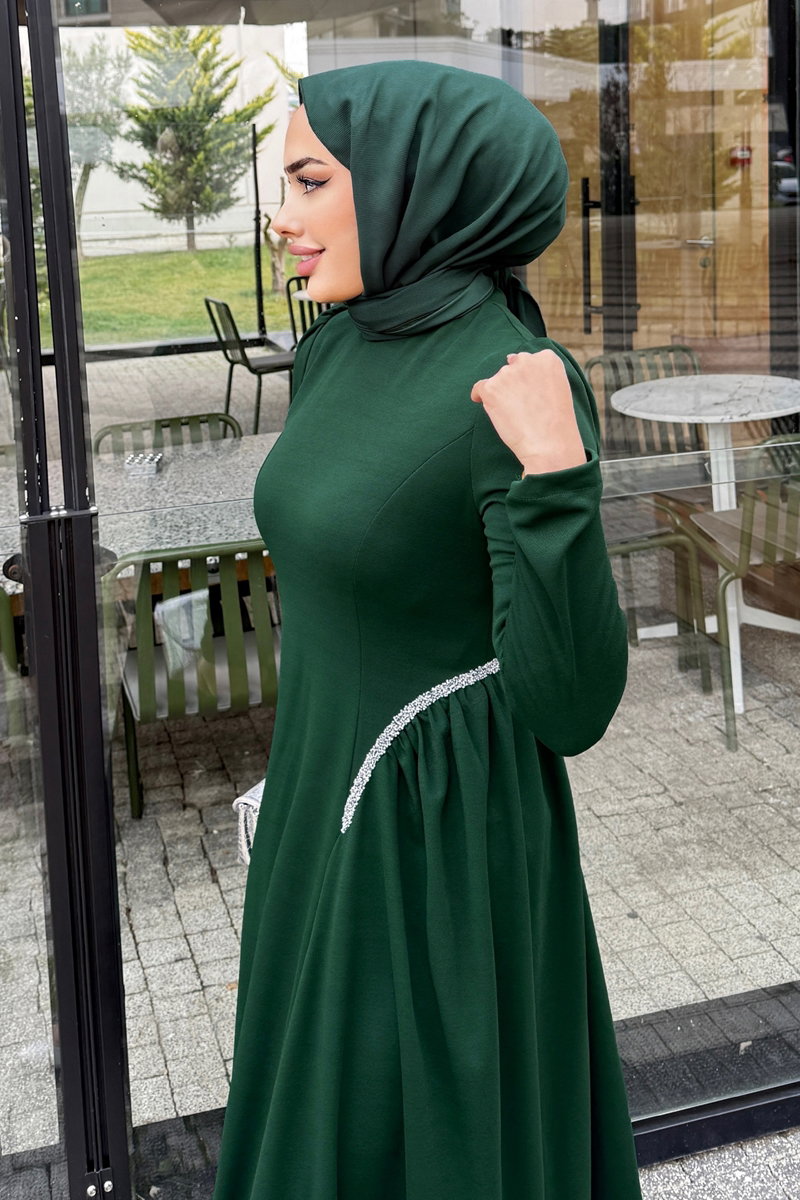 Yanları Taşlı Örme Krep Elbise 4688ALGK1170 görsel 3