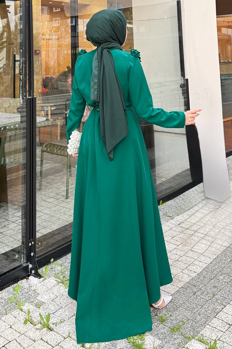 Çiçek Aksesuarlı Şık Elbise 4685ALGK1170 görsel 4