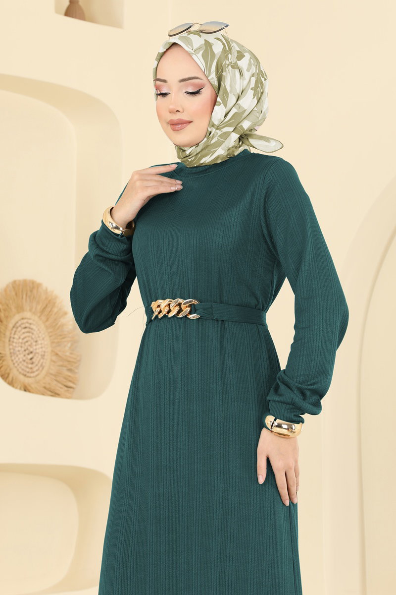 Beli Kemerli Burgu Elbise 8020UZ662 görsel 3