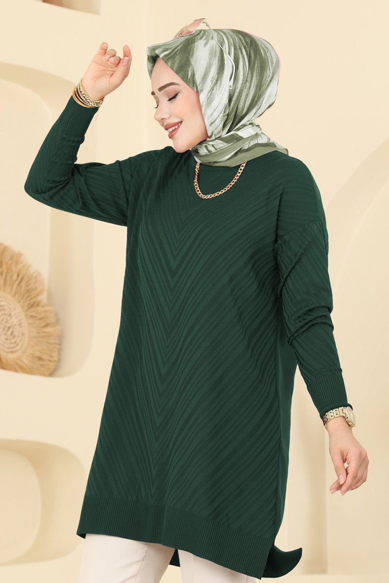 V Çizgili Merserize Triko Tunik 3192UZ662 görsel 3
