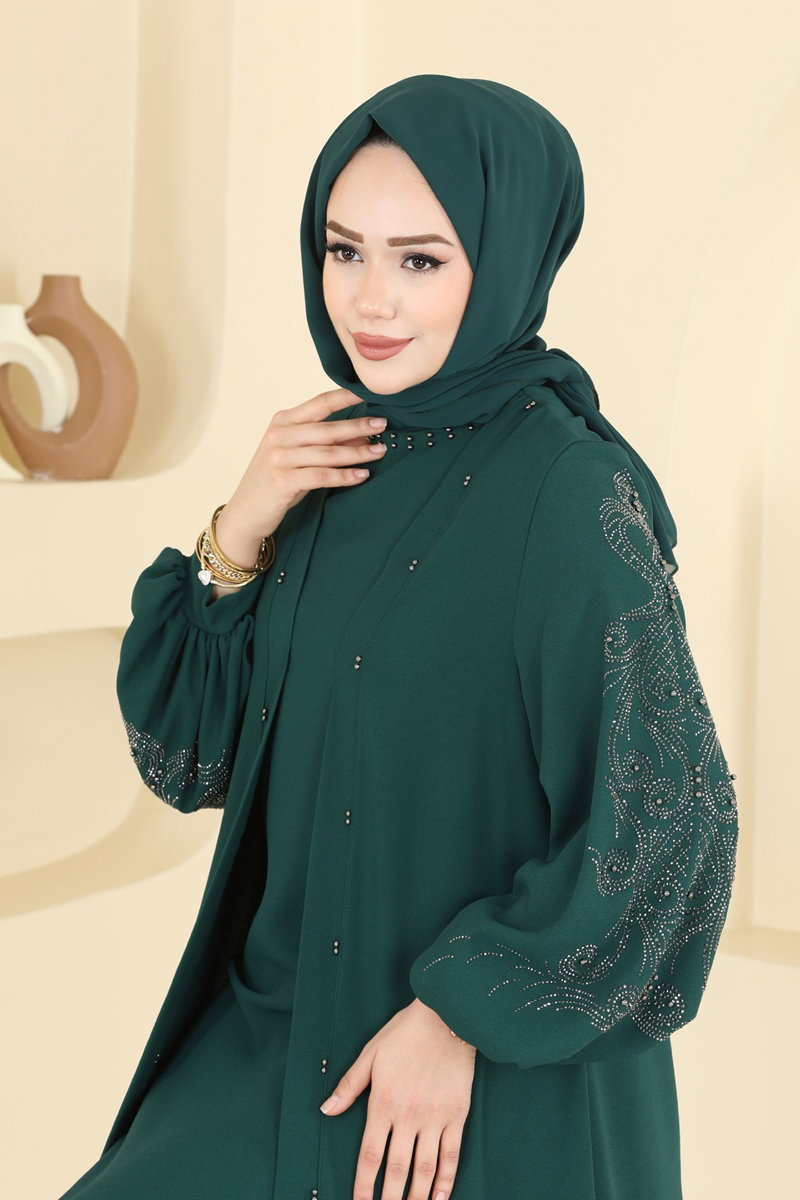 Taş Detaylı Abayalı Takım 1768FMZ1159 görsel 3