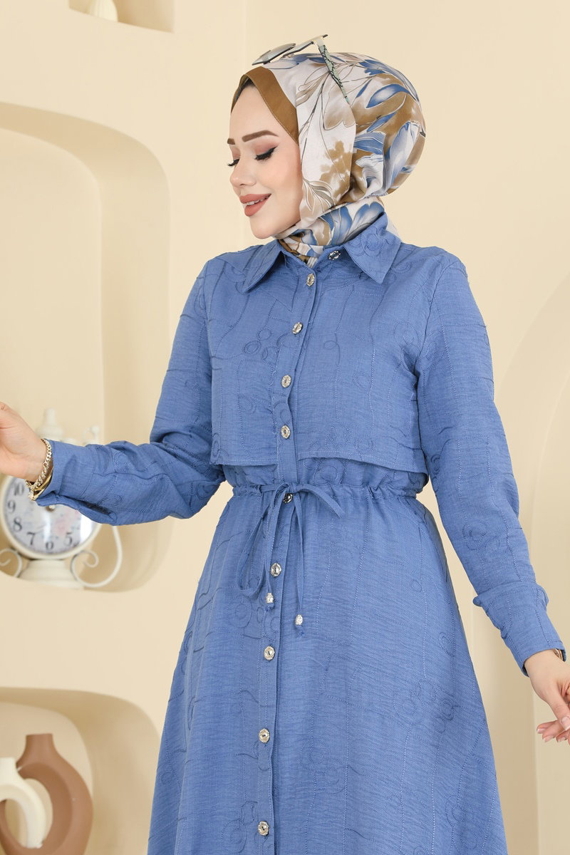 Rüzgarlık Detaylı Sofıa Elbise 3307BLU797 görsel 3