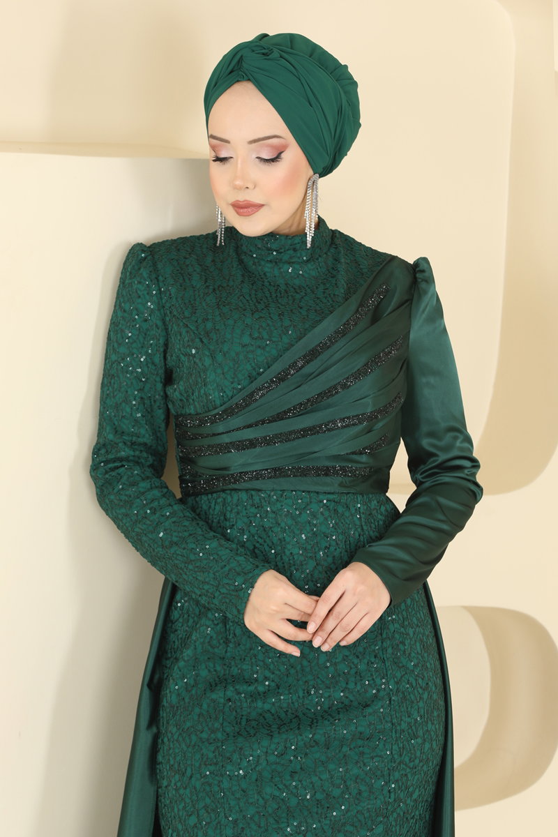 Önü Saten Drapeli Abiye 2849ELCK1161 görsel 3