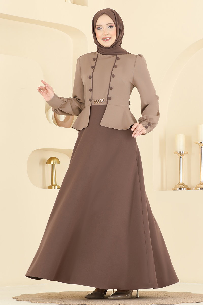 Aksesuar Düğmeli Dabıl Elbise 2810SL432 görsel 4