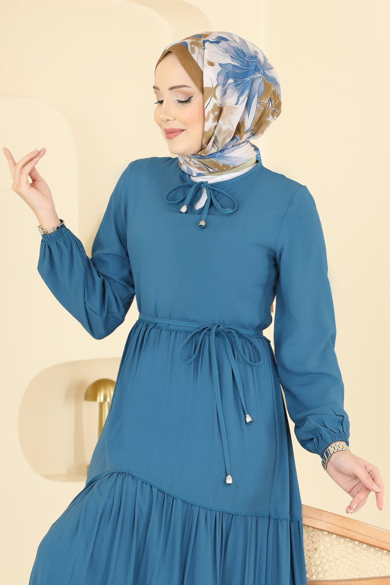 Yakası Bağcıklı Belmando Elbise 7151BG354 görsel 3