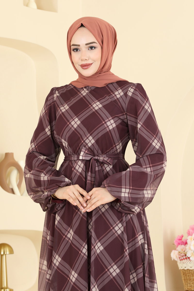 Ekose Desenli Tül Elbise 5740EDF311 görsel 3