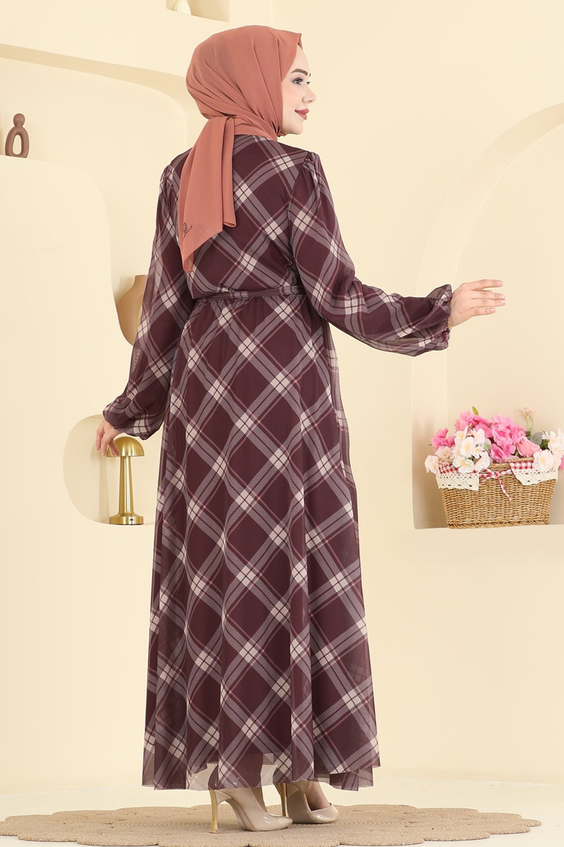 Ekose Desenli Tül Elbise 5740EDF311 görsel 4