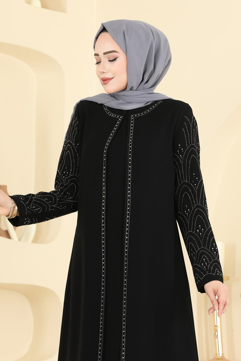 Taşlı Petek Kumaş Elbise 0500ORG1169 görsel 4