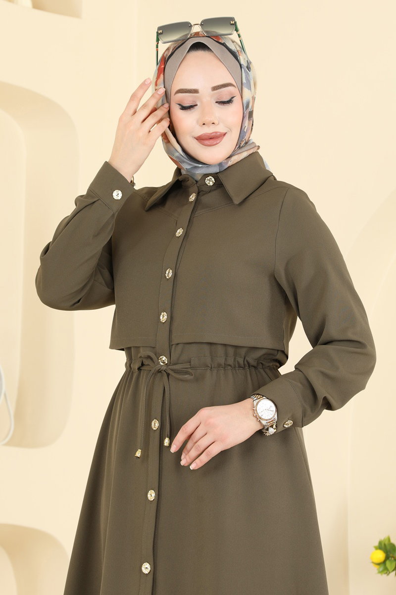 Beli Bağcıklı Dabıl Elbise 3327BLU797 görsel 3