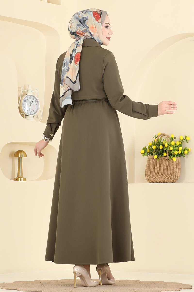 Beli Bağcıklı Dabıl Elbise 3327BLU797 görsel 4