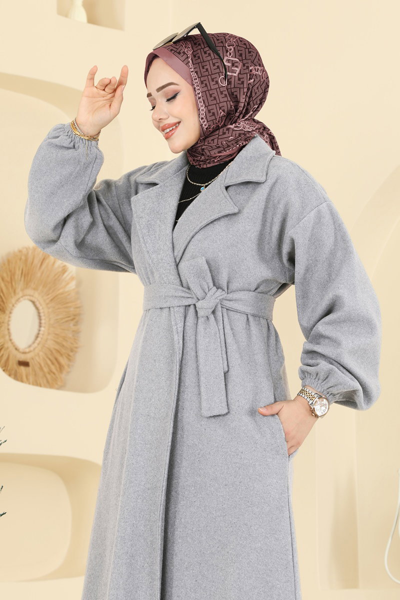 Beli Kuşaklı Kaşe Kaban 2059ERK1158 görsel 3