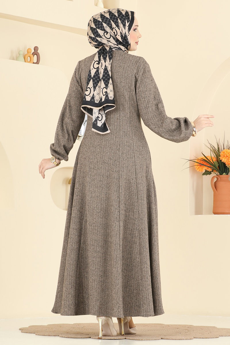 Önü Fermuarlı Balıksırtı Ferace 24091UKBK1161 görsel 4